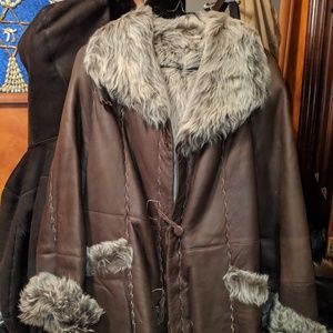 Christia Shearling Coat with Leather top